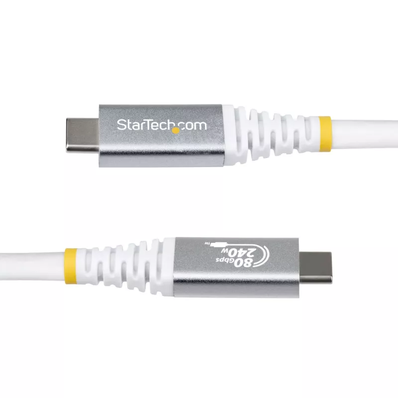 StarTech.com 1,5 m USB4-kaapeli, 80 Gbit/s, USB-IF-sertifioitu USB-C-kaapeli, 240W PD, 8K 120Hz/4K 240Hz DP2.1 DP80, TPE-päällyste, Thunderbolt 4 -yhteensopiva – valkoinen USB-C-kaapeli