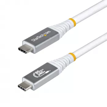 StarTech.com 1 m (3 ft) USB4-kaapeli, 80 Gbit/s, USB-IF-sertifioitu USB-C-kaapeli, 240 W PD, 8K 120 Hz/4K 240 Hz DP2.1 DP80, TPE-päällyste, Thunderbolt 4 -yhteensopiva – valkoinen USB-C-kaapeli