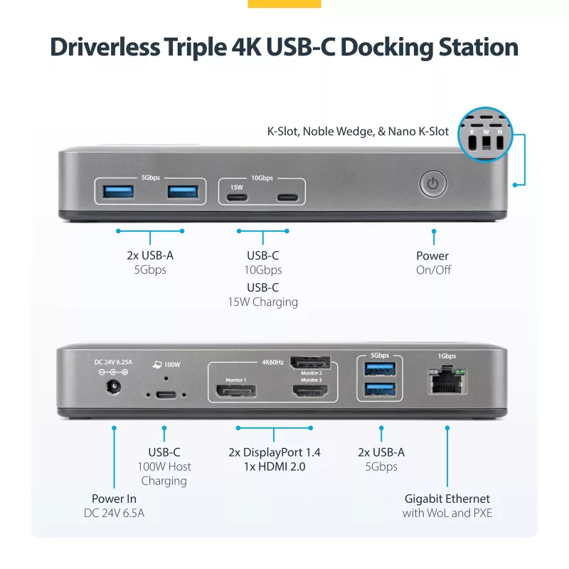 StarTech.com 199UE-USBC-DOCK kannettavan telakka/porttireplikaattori johdollinen USB 3.2 Gen 2 (3.1 Gen 2) Type-C harmaa
