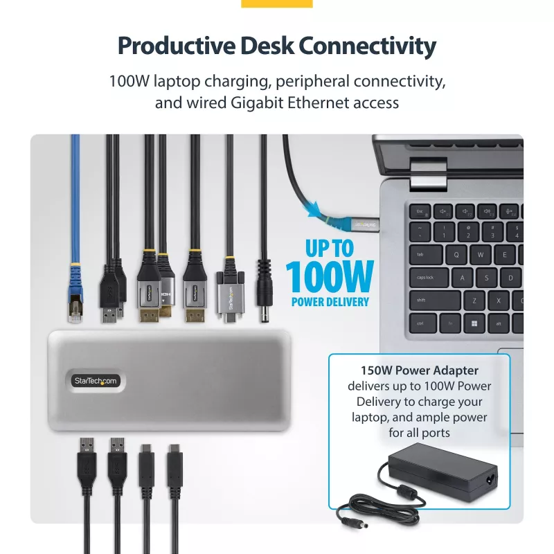 StarTech.com 199UE-USBC-DOCK kannettavan telakka/porttireplikaattori johdollinen USB 3.2 Gen 2 (3.1 Gen 2) Type-C harmaa
