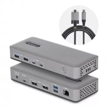 StarTech.com Dual-Monitor USB-C-telakointiasema, DisplayPort, 4K 60Hz, 100W kannettavan tietokoneen lataus, 1GbE, ajuriton, Multi-Monitor-telakka Windowsille