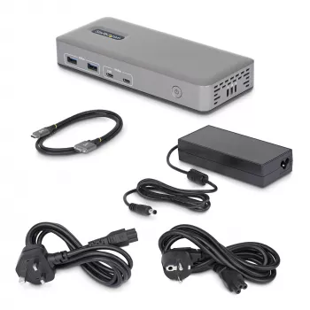 StarTech.com Dual-Monitor USB-C-telakointiasema, DisplayPort, 4K 60Hz, 100W kannettavan tietokoneen lataus, 1GbE, ajuriton, Multi-Monitor-telakka Windowsille