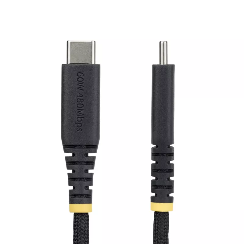 StarTech.com 2 m (6 ft) USB-C-latauskaapeli, 60 W (3 A) PD, kaksikerroksinen punottu nailon-/TPE-päällyste, kestävä USB-C-latauskaapeli, USB 2.0 -kannettavalaturikaapeli