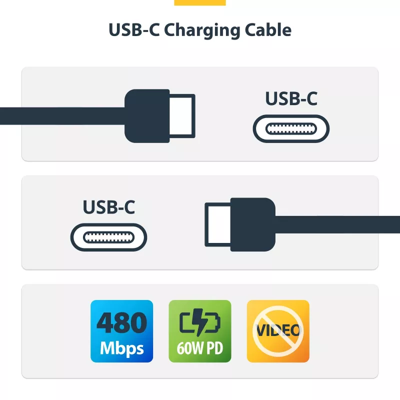 StarTech.com 2 m (6 ft) USB-C-latauskaapeli, 60 W (3 A) PD, kaksikerroksinen punottu nailon-/TPE-päällyste, kestävä USB-C-latauskaapeli, USB 2.0 -kannettavalaturikaapeli