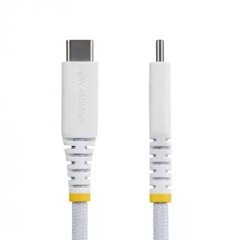 StarTech.com 3 m (10 ft) valkoinen USB-C-laturikaapeli, 60W (3A) PD, kaksinkertainen punottu nailon/TPE-päällyste, kestävä USB-C-laturikaapeli, USB 2.0 kannettavan laturikaapeli