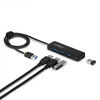 StarTech.com 4-porttinen USB-A-keskitin, 5 Gbit/s, väylävirralla toimiva, USB-A 4x USB-A -minikeskittimeen, erittäin pitkä 61 cm isäntäkaapeli, PCR-muovi, kannettava pöytä-/kannettavakeskitin