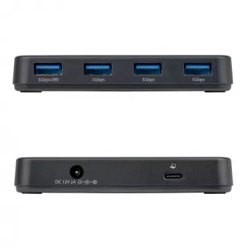 StarTech.com 4-porttinen USB-A-keskitin, 5 Gbit/s, itsetehoinen, 2-in-1 USB-C- ja USB-A-isäntäkaapeli, 1x BC 1.2 -latausportti, 24 W virtalähde mukana, MacBook ja Windows