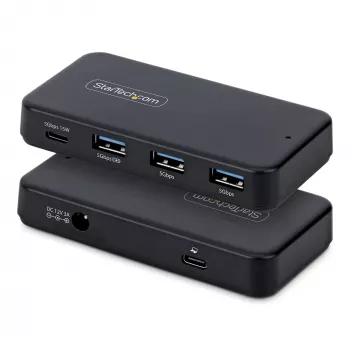 StarTech.com 4-porttinen USB-C- ja USB-A-keskitin, 5 Gbit/s, itsetehostettu, 2-in-1 USB-C- ja USB-A-isäntäkaapeli, 1x USB-C ja 3x USB-A (1x BC 1.2), 36W virtalähde sisältyy