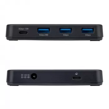 StarTech.com 4-porttinen USB-C- ja USB-A-keskitin, 5 Gbit/s, itsetehostettu, 2-in-1 USB-C- ja USB-A-isäntäkaapeli, 1x USB-C ja 3x USB-A (1x BC 1.2), 36W virtalähde sisältyy