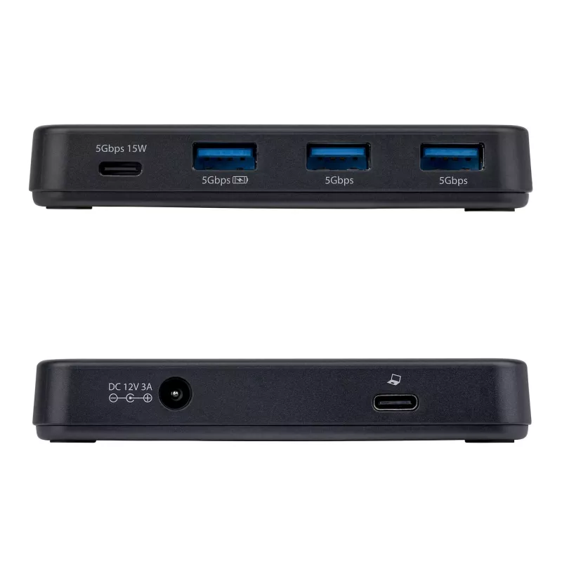 StarTech.com 4-porttinen USB-C- ja USB-A-keskitin, 5 Gbit/s, itsetehostettu, 2-in-1 USB-C- ja USB-A-isäntäkaapeli, 1x USB-C ja 3x USB-A (1x BC 1.2), 36W virtalähde sisältyy