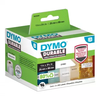 DYMO Original LabelWriter Durable -tarrat | 25 mm x 89 mm | valkoinen poly | 2 rullaa à 350 (700 itseliimautuvaa tarraa) | suurteho | LabelWriter-tarratulostimille