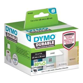 DYMO Original LabelWriter Durable -tarrat | 25 mm x 25 mm | valkoinen poly | 2 rullaa à 850 (1 700 itseliimautuvaa tarraa) | suurteho | LabelWriter-tarratulostimille