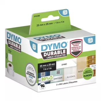 DYMO Original LabelWriter Durable -tarrat | 25 mm x 25 mm | valkoinen poly | 2 rullaa à 850 (1 700 itseliimautuvaa tarraa) | suurteho | LabelWriter-tarratulostimille
