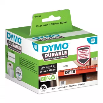 DYMO Original LabelWriter Durable -tarrat | 59 mm x 102 mm | valkoinen polypropeeni | 300 itseliimautuvaa tarraa | suurteho | LabelWriter-tarratulostimille