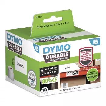 DYMO Original LabelWriter Durable -tarrat | 59 mm x 102 mm | valkoinen polypropeeni | 300 itseliimautuvaa tarraa | suurteho | LabelWriter-tarratulostimille