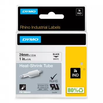 DYMO Rhino teolliset lämpökutistuvat kaapelitarrarullat | 24 mm x 1,5 m | musta teksti valkoisella | itseliimautuva | Rhino-tarratulostimille