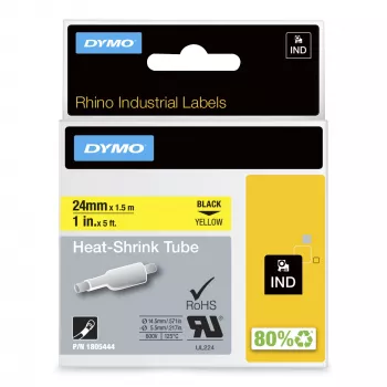 DYMO Rhino teolliset lämpökutistuvat kaapelitarrasukat | 24 mm x 1,5 m | musta teksti keltaisella | Rhino-tarratulostimille