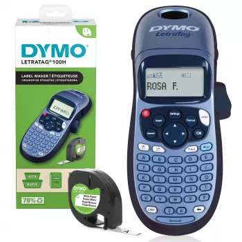 DYMO LetraTag LT-100H kädessä pidettävä tarratulostin | ABC-näppäimistöllä varustettu tarratulostin ja käyttäjäystävällinen 13 merkin LCD-näyttö | kotiin tai toimistoon | sininen