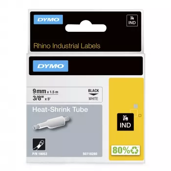 DYMO Rhino teollisuus kutistuputki-kaapelitarraputket | 9 mm x 1,5 m | musta teksti valkoisella | Rhino-tarratulostimille
