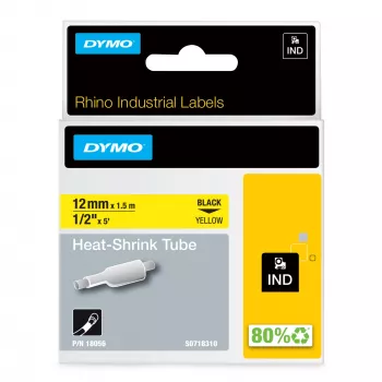 DYMO Rhino teollisuus lämpökutistuvat kaapelitarraputket | 12 mm x 1,5 m | musta keltaisella | Rhino-tarratulostimille