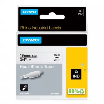 DYMO Rhino teollisuus lämpökutistuvat kaapelitarraputket | 19 mm x 1,5 m | musta teksti valkoisella | itseliimautuva | Rhino-tarratulostimille