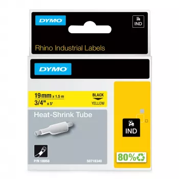DYMO Rhino teollisuus lämpökutistuvat kaapelitarraputket | 19 mm x 1,5 m | musta keltaisella | Rhino-tarratulostimille