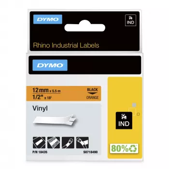 DYMO Rhino teollisuus vinyylitarrat | 12 mm x 5,5 m | musta teksti oranssilla | itseliimautuva | Rhino- ja LabelManager-tarratulostimille