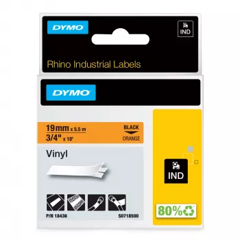 DYMO Rhino teollisuus vinyylitarrat | 19 mm x 5,5 m | musta teksti oranssilla | itseliimautuva | Rhino- ja LabelManager-tarratulostimille