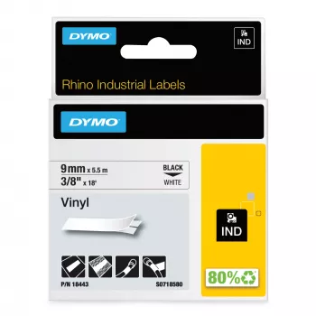 DYMO Rhino teollisuus vinyylitarrat | 9 mm x 5,5 m | musta teksti valkoisella | itseliimautuva | Rhino- ja LabelManager-tarratulostimille