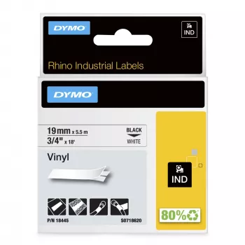 DYMO Rhino teollisuus vinyylitarrat | 19 mm x 5,5 m | musta teksti valkoisella | itseliimautuva | Rhino- ja LabelManager-tarratulostimille