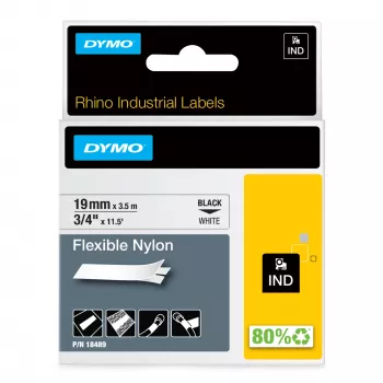 DYMO Rhino teollisuus joustavat nylon-tarrat | 19 mm x 3,5 m | musta teksti valkoisella | itseliimautuva | Rhino- ja LabelManager-tarratulostimille