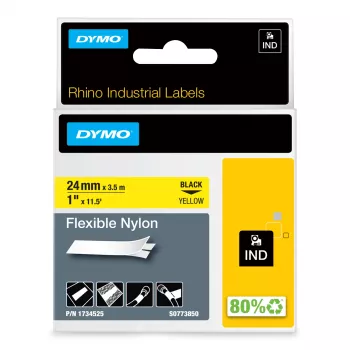 DYMO Rhino teollisuus joustavat nylon-tarrat | 24 mm x 3,5 m | musta keltaisella | itseliimautuva | Rhino- ja LabelManager-tarratulostimille