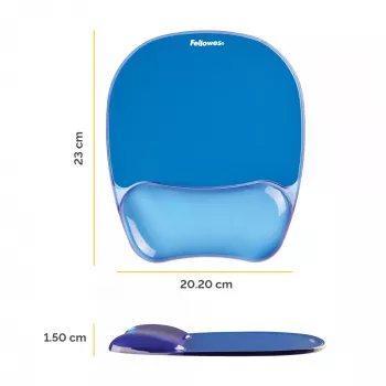 Fellowes Mouse Mat Wrist Support - Crystals Gel -hiirimatto liukumattomalla kumipohjalla – ergonominen hiirimatto tietokoneelle, kannettavalle, kotitoimistoon – yhteensopiva laser- ja optisten hiirten kanssa – sininen