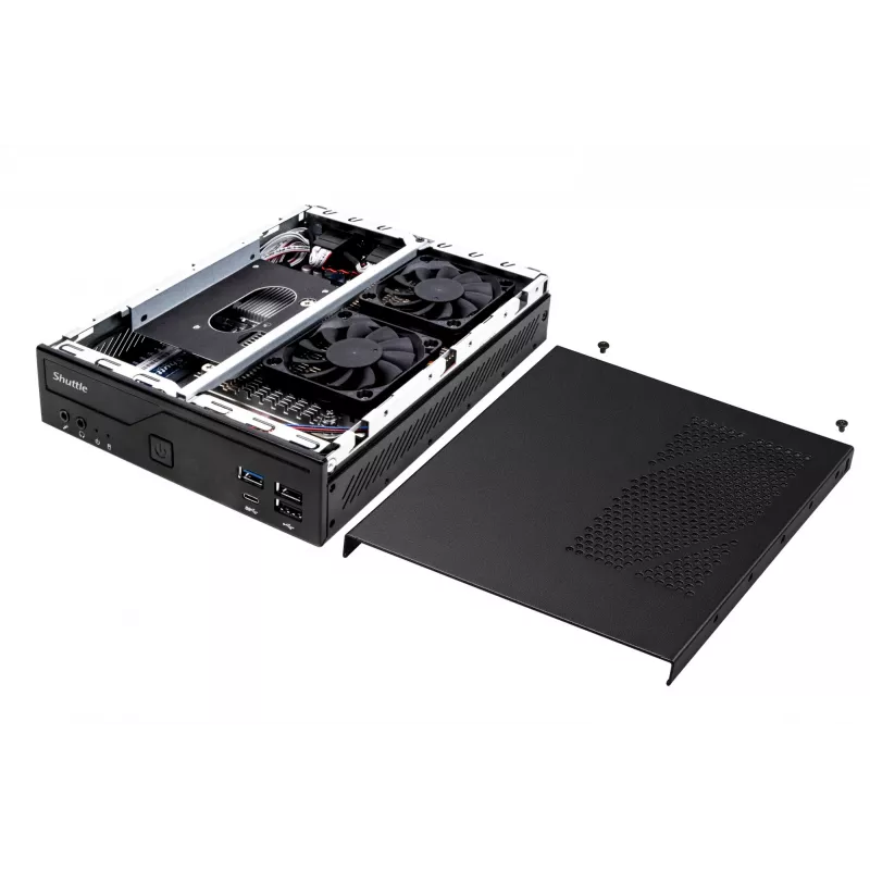 Shuttle ohut PC DH610, S1700, 1x HDMI, 2x DP, 1x 2,5 tuumaa, 2x M.2, 2x LAN (Intel 1G + 2.5G), 2x COM, 24/7 jatkuva käyttö, sis. VESA