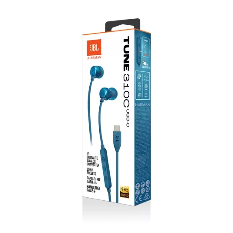 JBL Tune 310C USB headset johdollinen in-ear puhelut/musiikki USB Type-C sininen