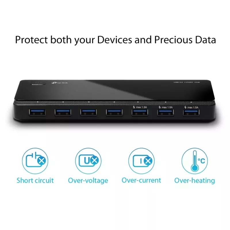 TP-Link UH700 USB-keskitin USB 3.2 Gen 1 (3.1 Gen 1) Micro-B 5000 Mbit/s musta