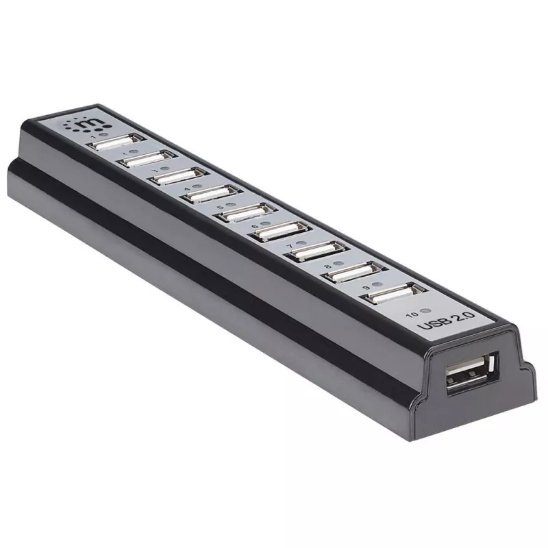 USB-keskitin Manhattan USB-A 10-porttinen, 480 Mbit/s, musta