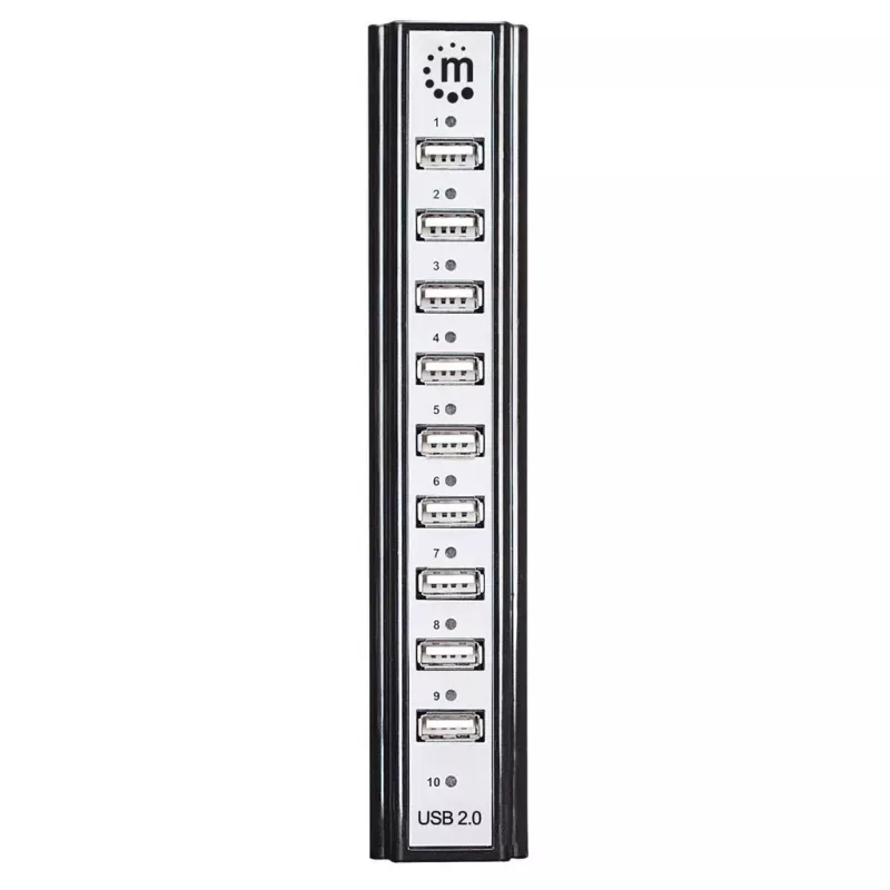 USB-keskitin Manhattan USB-A 10-porttinen, 480 Mbit/s, musta