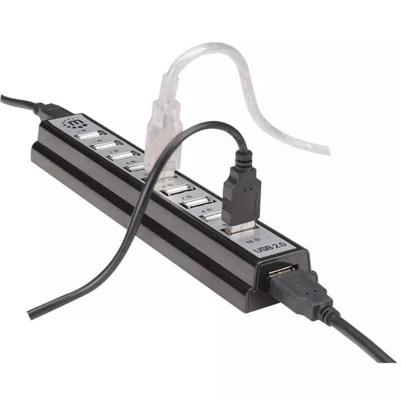 USB-keskitin Manhattan USB-A 10-porttinen, 480 Mbit/s, musta