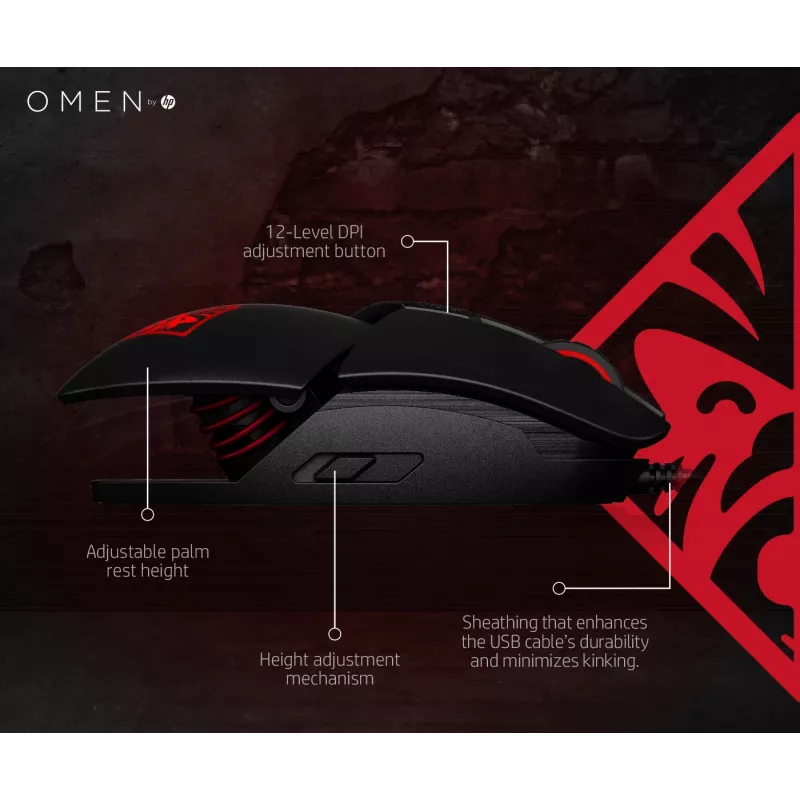 HP OMEN by Reactor hiiri, oikeakätinen, optinen, USB Type-A, 16000 DPI, 0,2 ms, musta