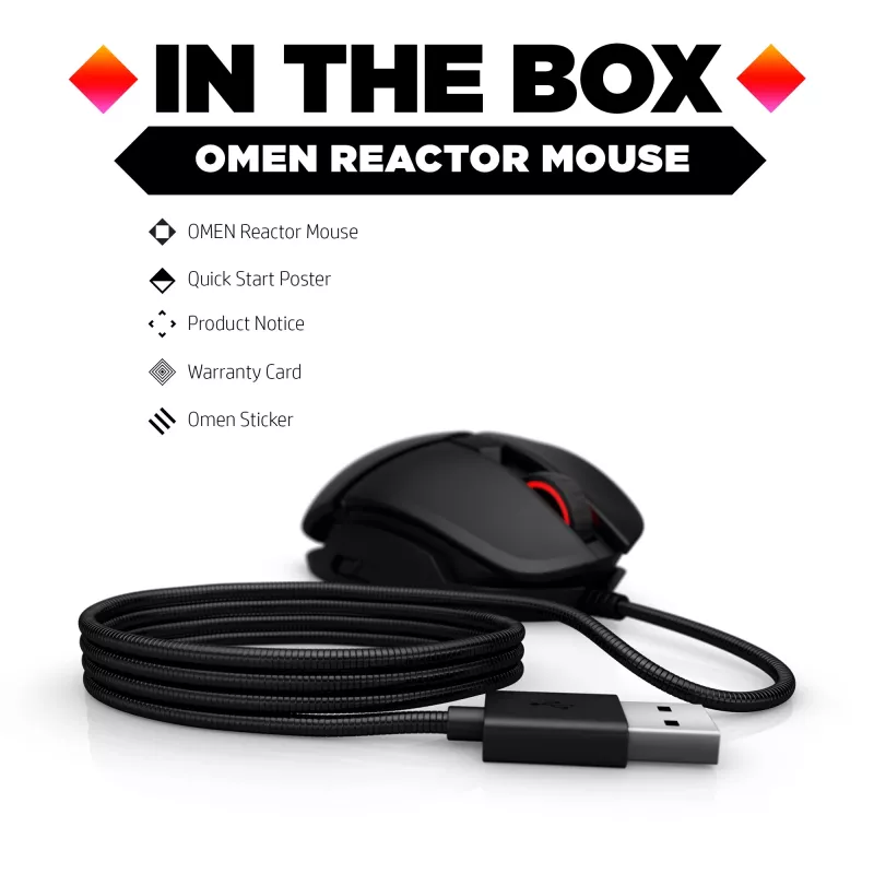 HP OMEN by Reactor hiiri, oikeakätinen, optinen, USB Type-A, 16000 DPI, 0,2 ms, musta