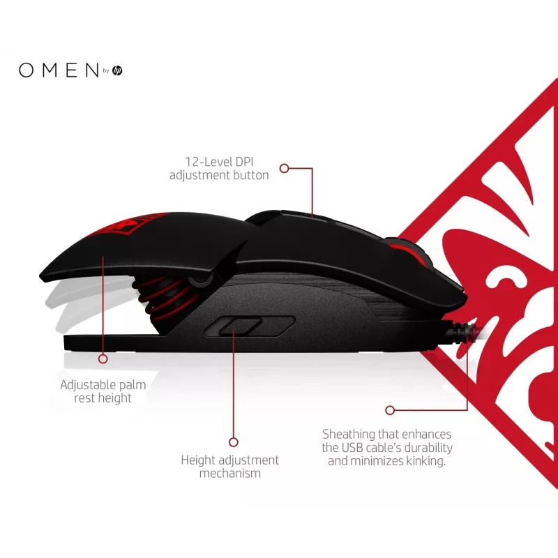 HP OMEN by Reactor hiiri, oikeakätinen, optinen, USB Type-A, 16000 DPI, 0,2 ms, musta