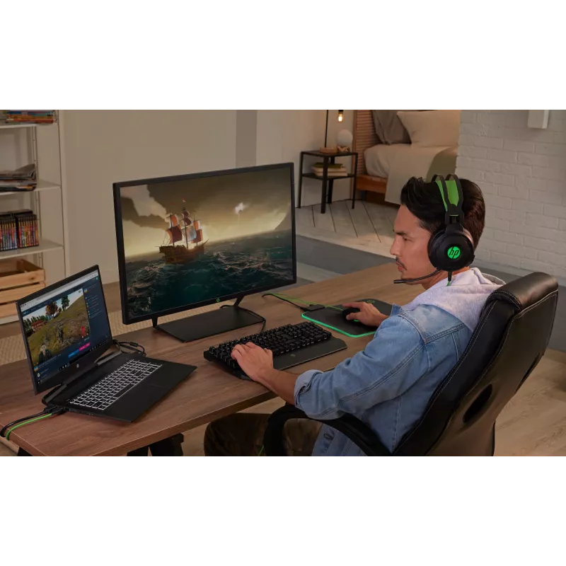HP Pavilion Gaming Headset 600, johdollinen, pelaaminen, 360 g, kuulokemikrofoni, musta, vihreä