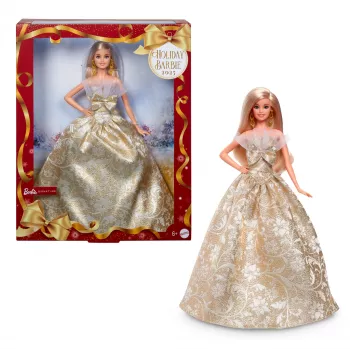 Barbie Signature 2025 Holiday Fashion -nukke, kausittainen keräilynukke, vaalea hopeisessa ja kultaisessa mekossa
