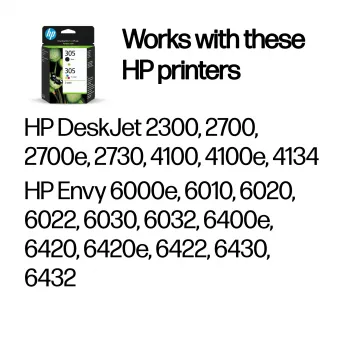 HP 305 2 kpl:n pakkaus alkuperäinen mustekasetti, musta, syaani, magenta, keltainen, väriainepohjainen muste, pigmenttipohjainen muste, 2 kpl, 120 sivua, 100 sivua