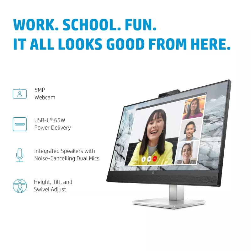 HP E27m G4 QHD USB-C -kokousnäyttö, 68.6 cm (27 inch), 2560 x 1440 pikseliä, Quad HD, LCD, 5 ms, musta, hopea