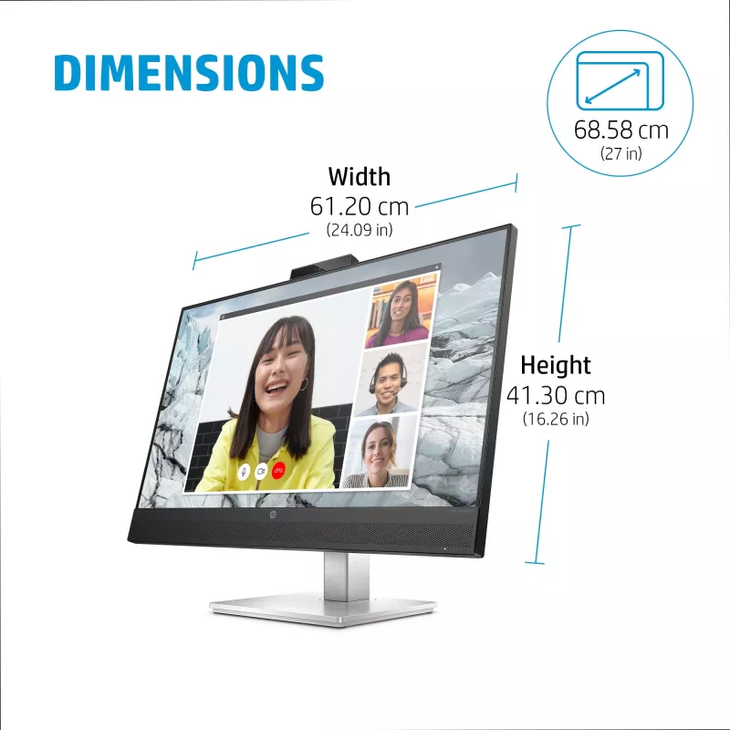 HP E27m G4 QHD USB-C -kokousnäyttö, 68.6 cm (27 inch), 2560 x 1440 pikseliä, Quad HD, LCD, 5 ms, musta, hopea