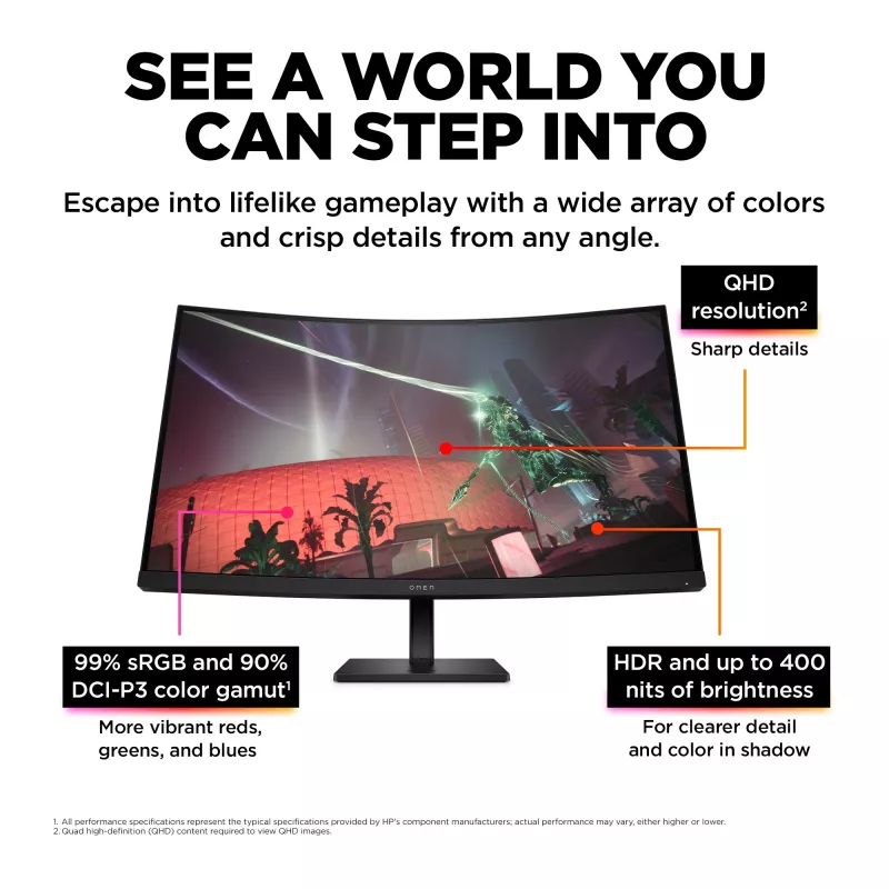OMEN by HP 31,5 tuuman QHD 165Hz kaareva pelinäyttö - OMEN 32c (kunnostettu)