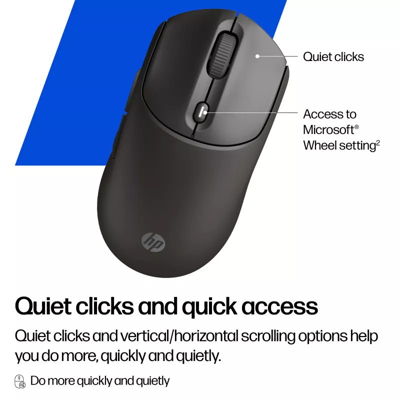 Langaton hiiri HP 405 Quiet — molempikätinen, optinen 1200 DPI, RF Wireless + Bluetooth, 5 painiketta, paristokäyttöinen, musta