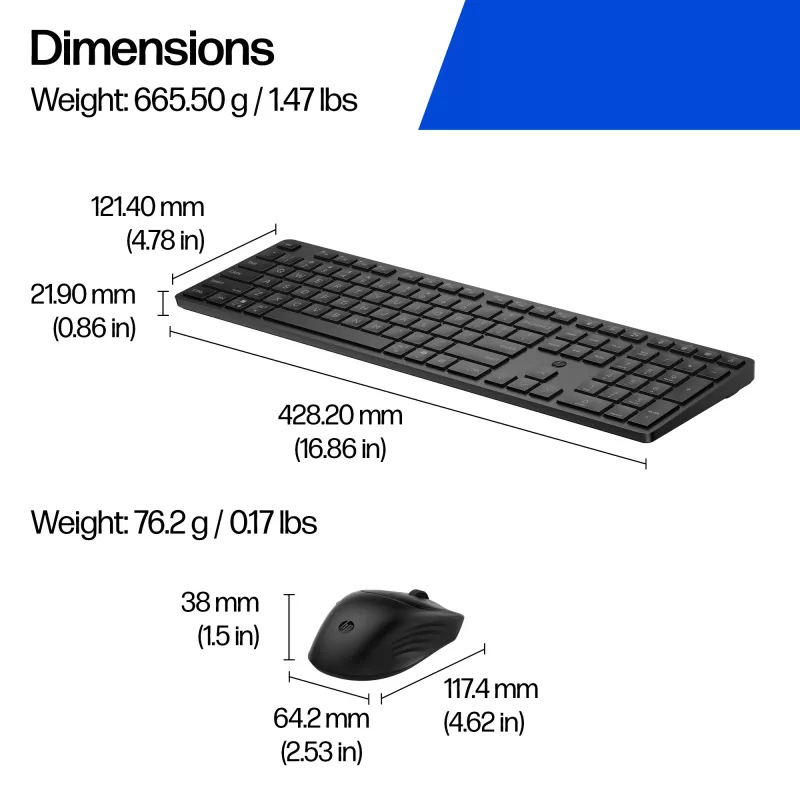 Näppäimistö- ja hiiriset HP 495C — langaton Full-Size-näppäimistö, Multi-Device-hiiri, USB/RF/Bluetooth, musta